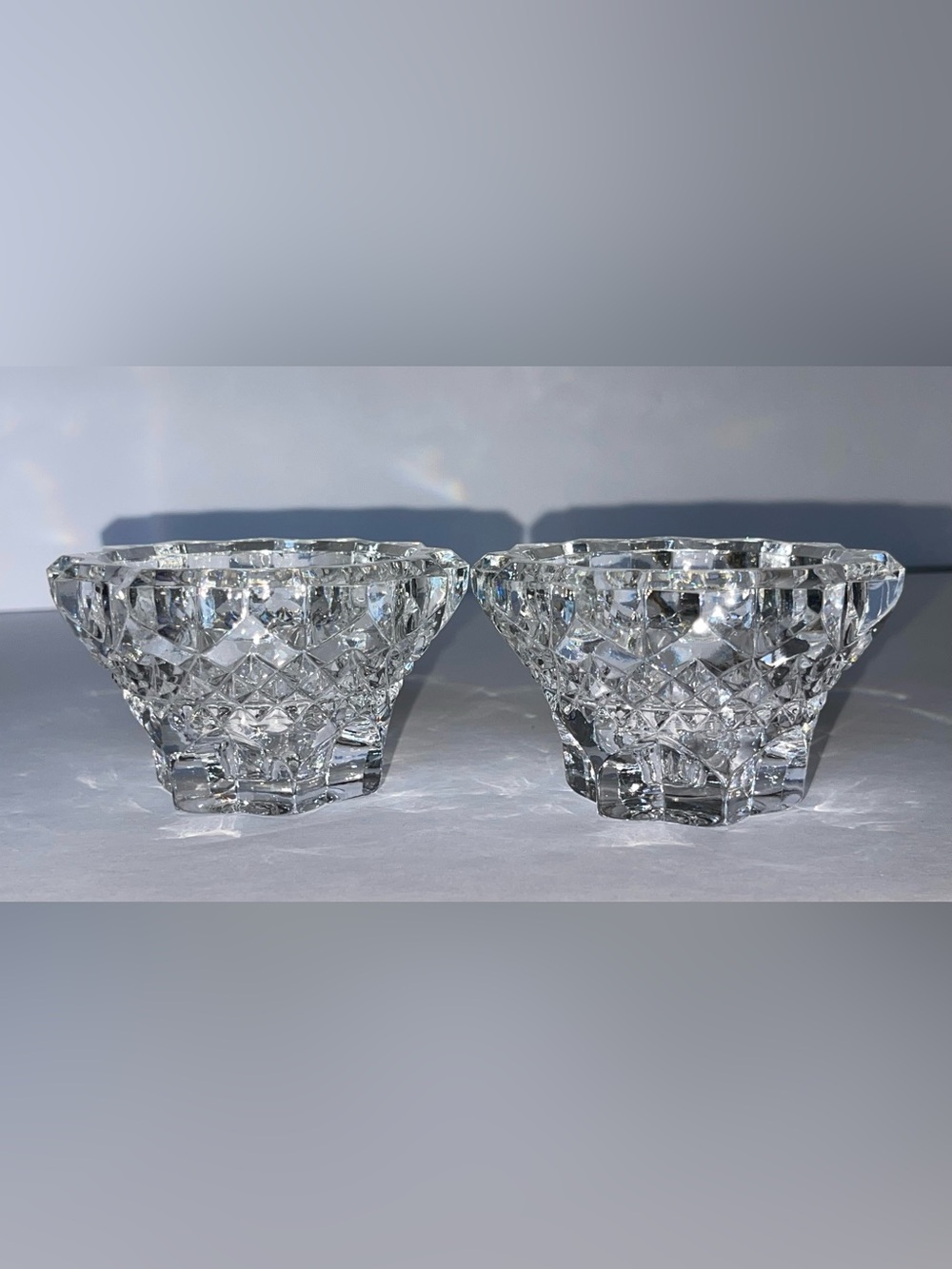 Pair of Diamond Cut Crystal Votive Candle Holders